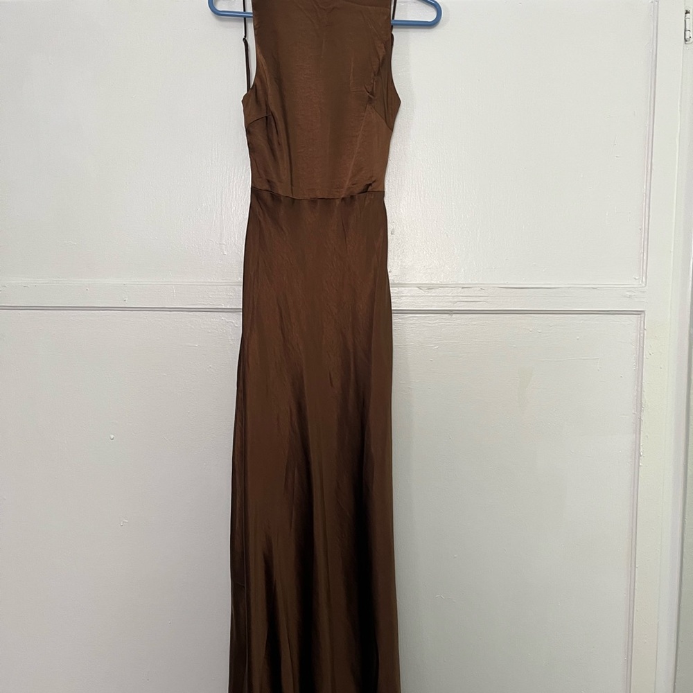 Hello Molly Unveiled Sophistication Satin Maxi Dress Chocolate